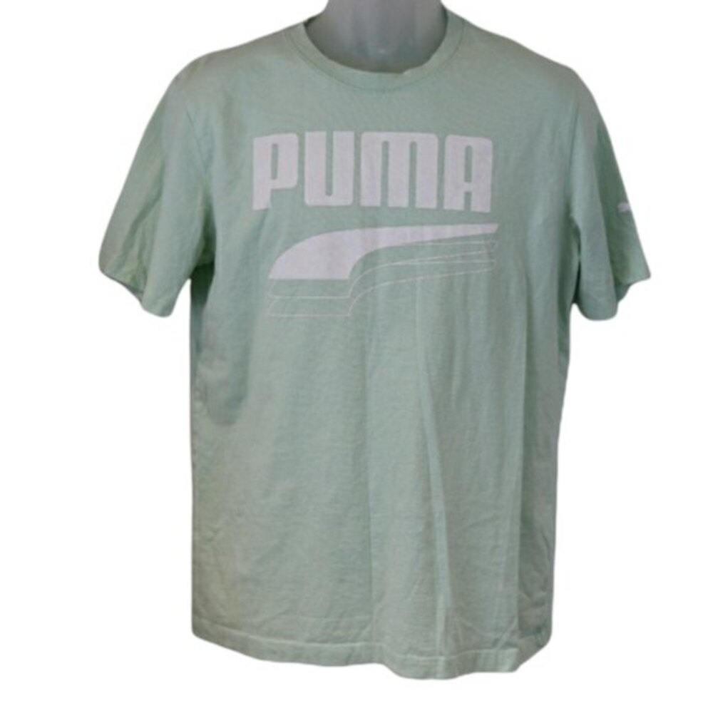 Puma Pastel Green Seafoam Mint Logo T-Shirt Unisex Medium Sporty Casual